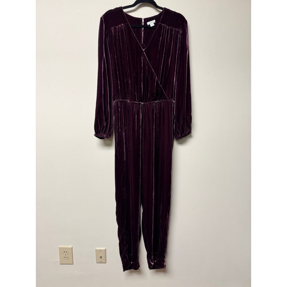SUNDANCE Aviana Velvet Jumpsuit, Silk Blend, Deep Burgundy, Sz M - Picture 2 of 16